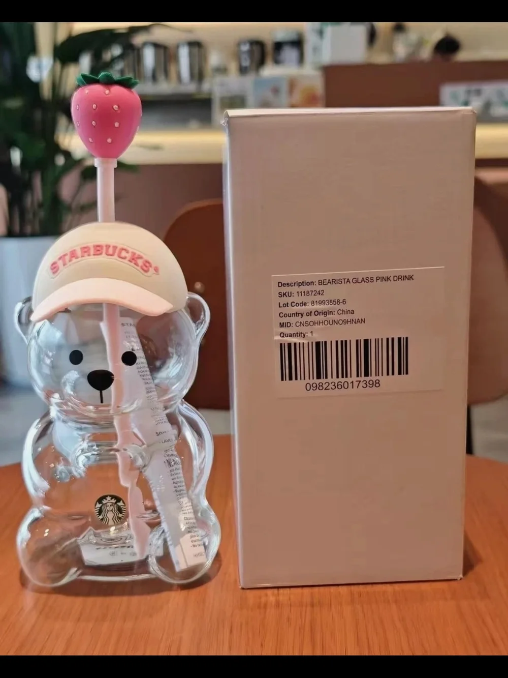 Starbucks 2026 PINK Strawberry Bearista Glass with Pink Strawberry Straw